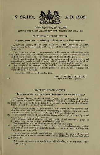 Improvements in or relating to liniments or embrocations