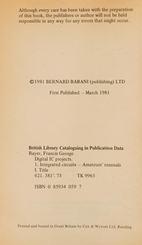 Digital IC Projects (Bernard Babani Publishing Radio and Electronics Books)