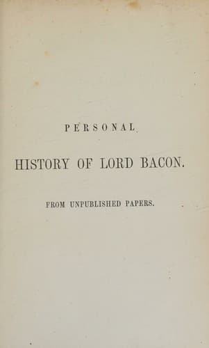 Personal History of Lord Bacon