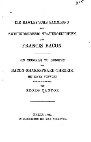Die Rawley'sche sammlung von zweiunddreissing trauergedichten auf Francis Bacon