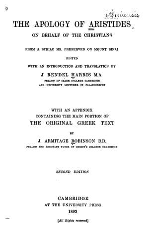 The Apology of Aristides on Behalf of the Christians
