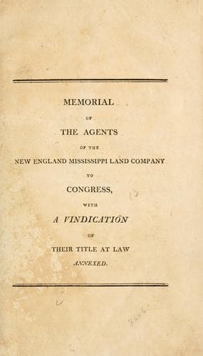 Memorial of the agents of the New England Mississippi land company to Congress