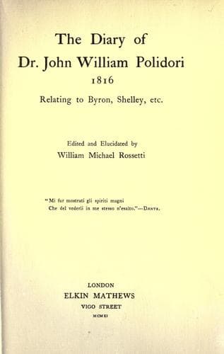 Diary, 1816, relating to Byron, Shelley, etc