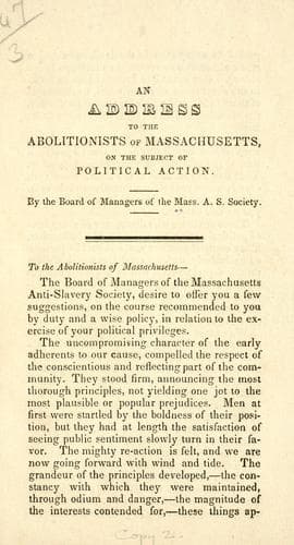 An address to the abolitionists of Massachusetts, on the subject of political action