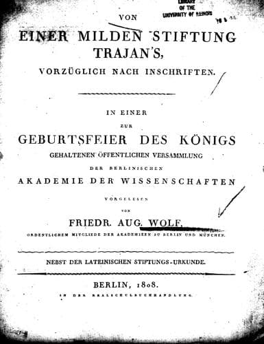 Von einer milden Stiftung Trajan's, vorzüglich nach Inschriften