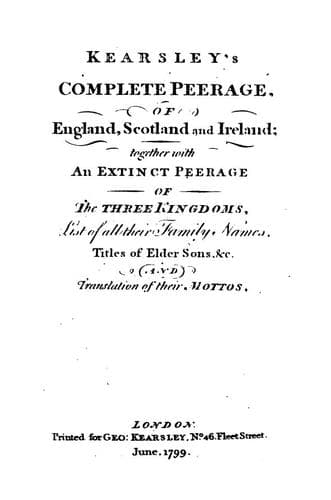 Kearsley's Complete peerage, of England, Scotland and Ireland