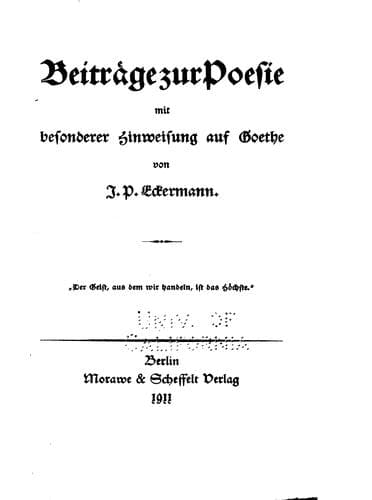 Beiträge zur Poesie: Mit besonderer Hinweisung auf Goethe