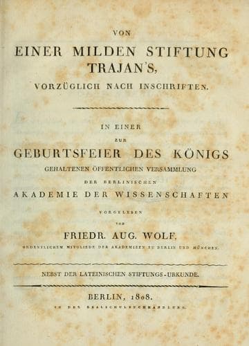 Von einer milden Stiftung Trajan's, vorzüglich nach Inschriften