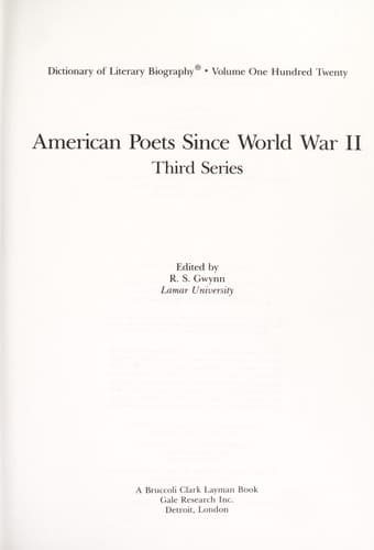 American Poets Since World War Ii/Third Series