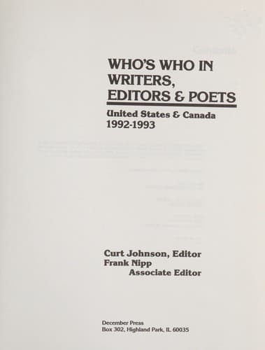 Who's Who in Us Writers, Editors and Poets, 1992-93