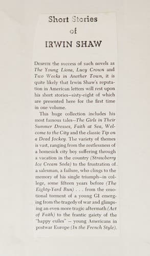 Short Stories Of Irwin Shaw