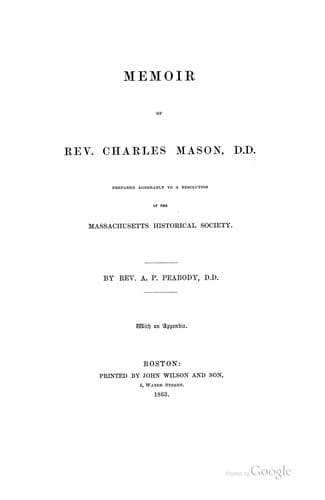 Memoir of Rev. Charles Mason, D. D