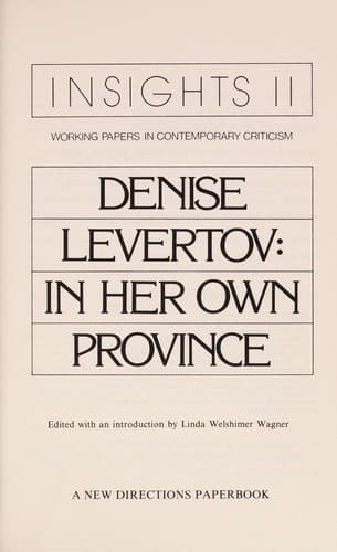 Denise Levertov: In Her Own Province
