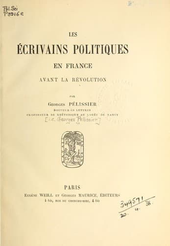 Les écrivains politiques en France avant la révolution